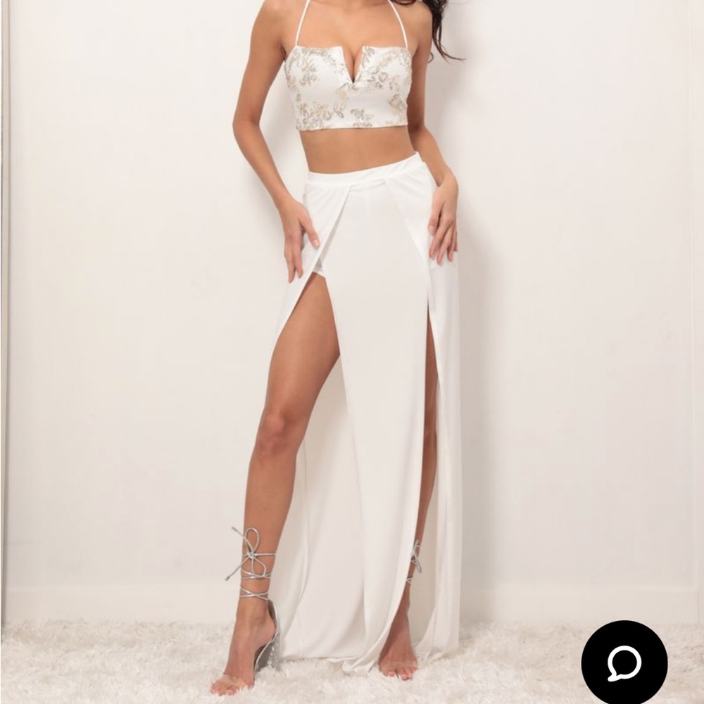 Lucy in the Sky Rome Gold Lace Maxi Set in Ivory